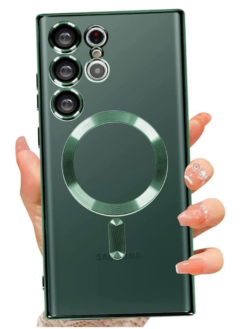 Raxoom Magnetic Clear Case for Samsung Galaxy S23 Ultra 5G with Camera Lens Protector, Compatible with MagSafe, Electroplated Slim Shockproof Phone Protective Cover for Women Men (Green) - Image 1