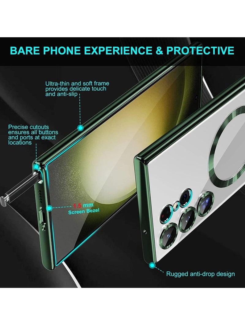 Raxoom Magnetic Clear Case for Samsung Galaxy S23 Ultra 5G with Camera Lens Protector, Compatible with MagSafe, Electroplated Slim Shockproof Phone Protective Cover for Women Men (Green) - Image 5