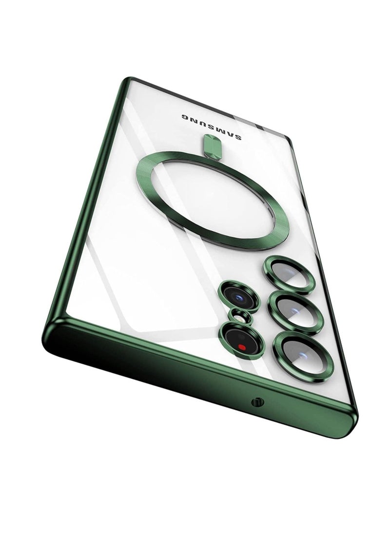 Raxoom Magnetic Clear Case for Samsung Galaxy S23 Ultra 5G with Camera Lens Protector, Compatible with MagSafe, Electroplated Slim Shockproof Phone Protective Cover for Women Men (Green) - Image 2