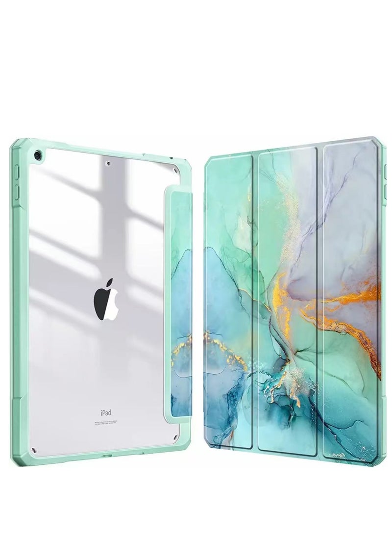 Hybrid Case Compatible with iPad 10th Generation 2022 (10.9 Inch) - [Ultra Slim] Shockproof Clear Cover with Built-in Pencil Holder, Auto Wake/Sleep, Lilac Marble - Green - Image 2