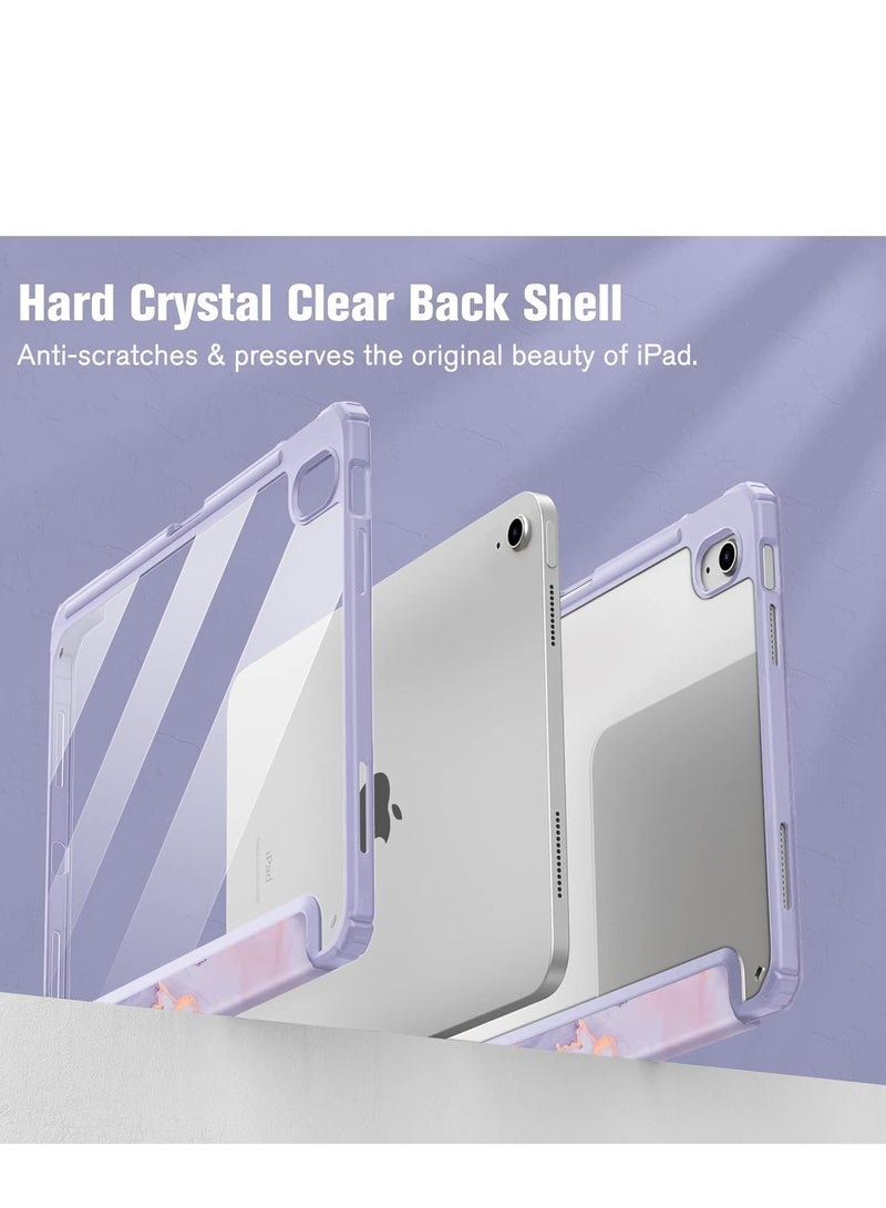 Hybrid Case Compatible with iPad 10th Generation 2022 (10.9 Inch) - [Ultra Slim] Shockproof Clear Cover with Built-in Pencil Holder, Auto Wake/Sleep, Lilac Marble - Green - Image 3