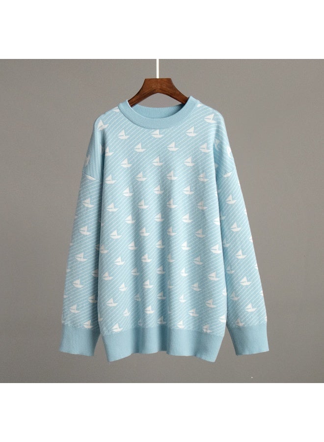 NIBEMINENT Knit Jumper Women O Neck Printed Embroidery Sweater Fashion Long Sleeve Pullover Autumn Winter  Loose Sweaters - Image 1