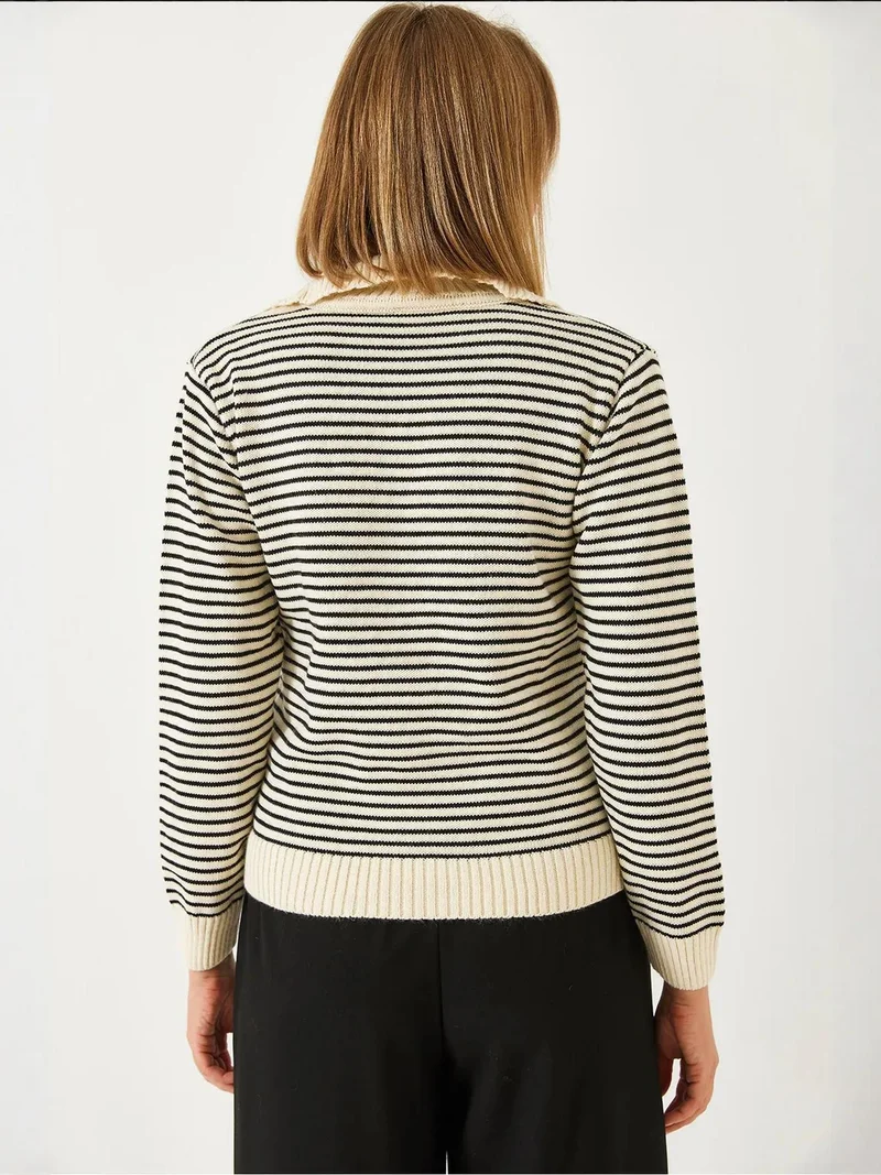 Bianco Lucci Multicolor LUCCI Striped Polo Collar Knit Sweater for Women | Best Price UAE