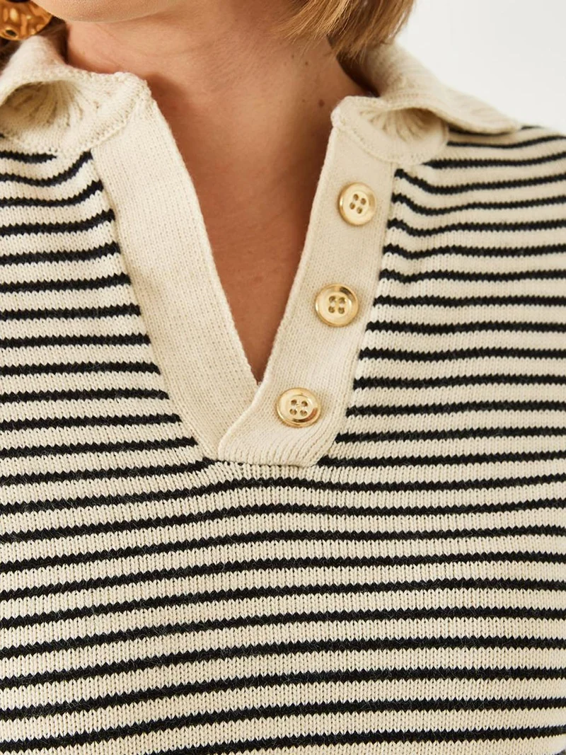 Bianco Lucci Multicolor LUCCI Striped Polo Collar Knit Sweater for Women | Best Price UAE
