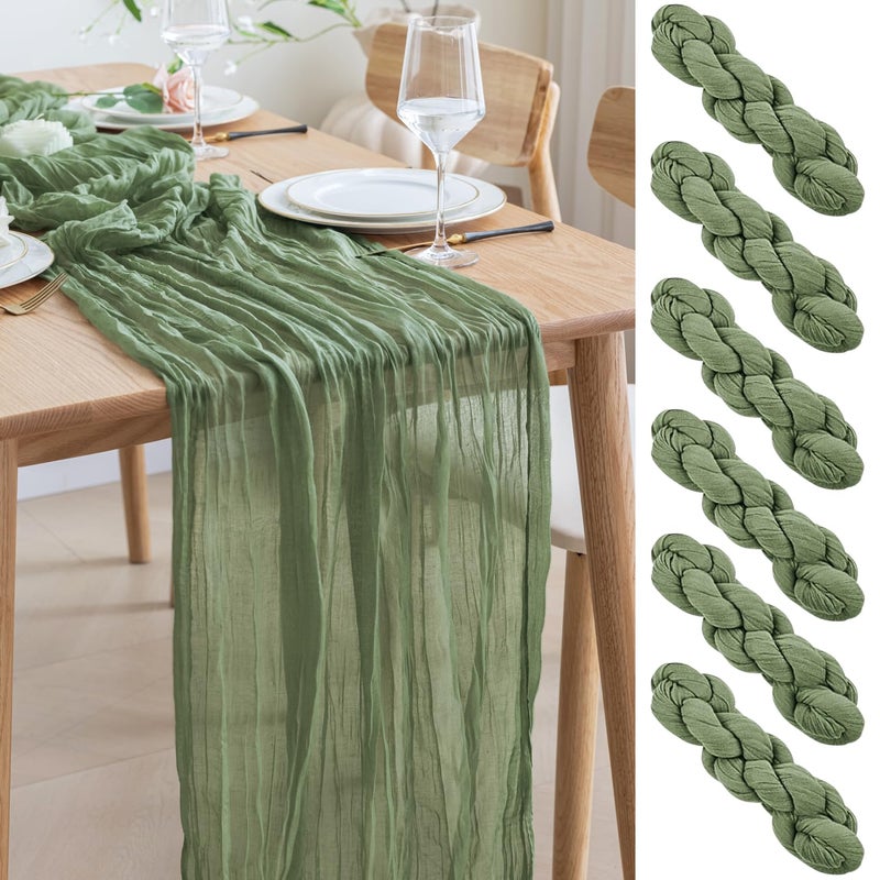 اسيم Asee'm 6pcs Table Table Runner Cheesecloth 10ft Sage Green Boho Gauze Fabric Rustic Cheer Commit Runners for Wedding Bridal Dame Party - Image 1