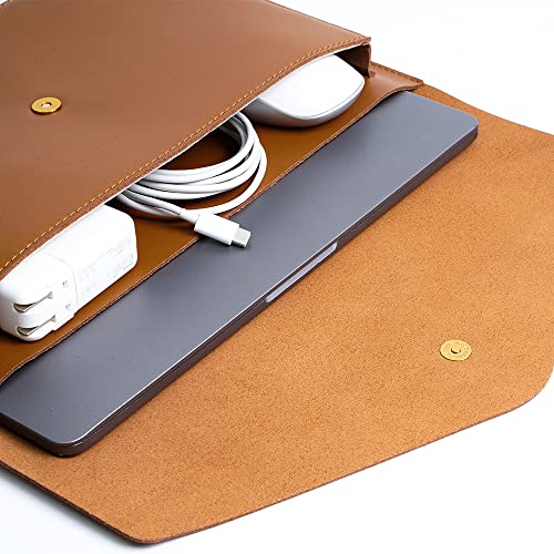 Benfan Leather Laptop Sleeve 15Inch 16 Inch Compatible with New MacBook Pro 16, New MacBook Pro 15, Surface Book 15, Dell XPS 15 Color Brown - Image 3