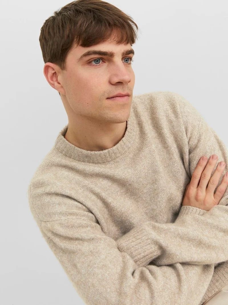 جاك & جونز Crew Neck Cream Men's Sweater 12215468