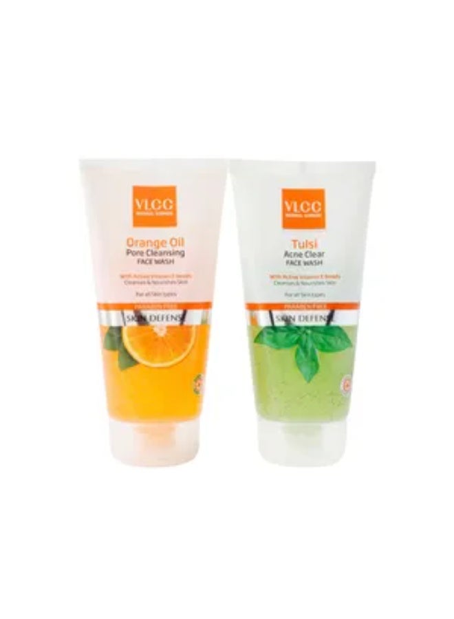 VLCC Tulsi Acne Clear Face Wash orange Oil Pore Cleansing Face Wash - 150Ml X 2 - Anti-Acne Facewash | Oil Control Facewash | Deep Cleansing With VitOramin E Beads - Image 1