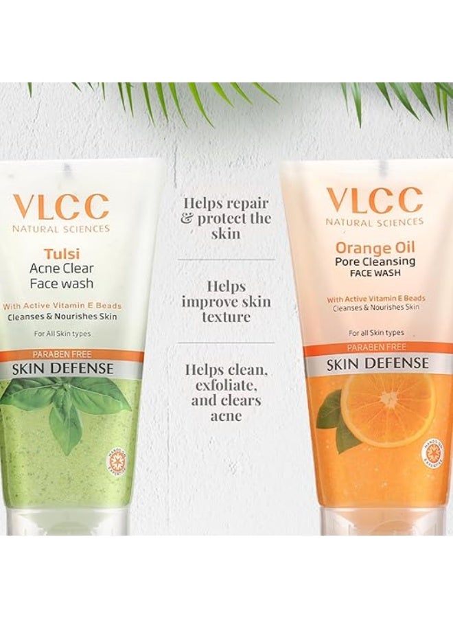 VLCC Tulsi Acne Clear Face Wash orange Oil Pore Cleansing Face Wash - 150Ml X 2 - Anti-Acne Facewash | Oil Control Facewash | Deep Cleansing With VitOramin E Beads - Image 4