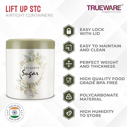 Trueware Lift up ST Container |Set of 2| Olive Green|750 ML|Plastic|Air tight|BPA Free |100% Food Grade |Canister| Jar | Plastic Body | Odour Proof | Kitchen Storage, accesseroies, Jar - Image 5
