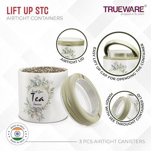 Trueware Lift up ST Container |Set of 2| Olive Green|750 ML|Plastic|Air tight|BPA Free |100% Food Grade |Canister| Jar | Plastic Body | Odour Proof | Kitchen Storage, accesseroies, Jar - Image 4