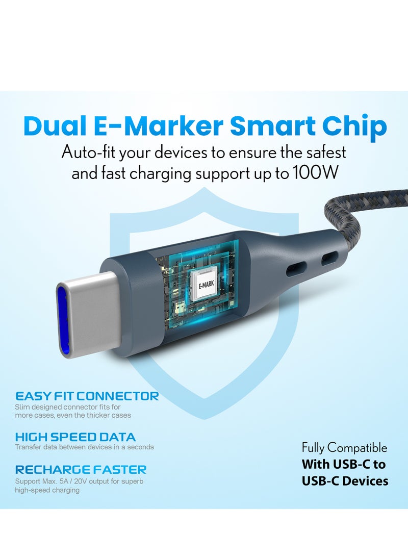 Remson - USB-A to Type-C Remson Rapid-Link Nylon Braided Cable Fast Charge & Data Sync 1.2 Meters Blue - Image 1