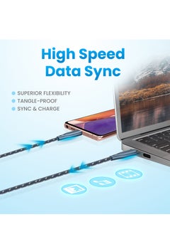 Remson USB-A to Type-C Remson Rapid-Link Nylon Braided Cable Fast Charge & Data Sync 1.2 Meters Blue  - Image 5