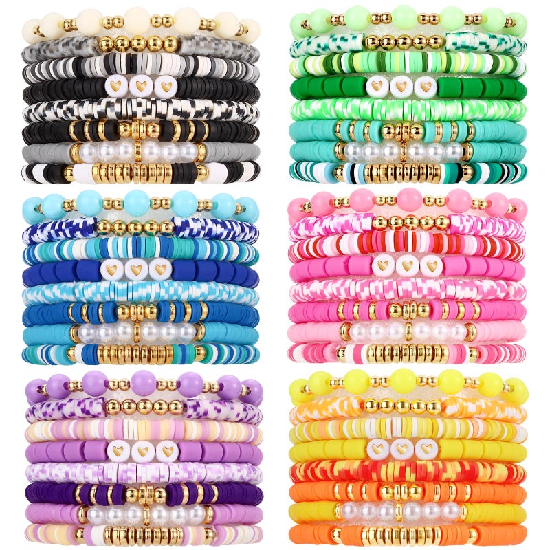 Draupnir 48 Pcs Friendship Heishi Surfer Clay Bead Set Stackable Beaded Preppy Jewelry Bracelets Friendship Boho Y2K Bracelets for Women Cute - Image 3