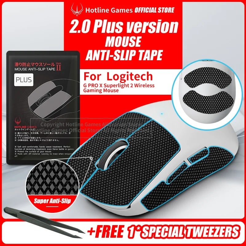 Hotline Games 2.0 Plus Mouse Grip Tape for Logitech G Pro X Superlight 2 Wireless Mouse, Grip Upgrade, Pre Cut, Easy to Apply - Image 1