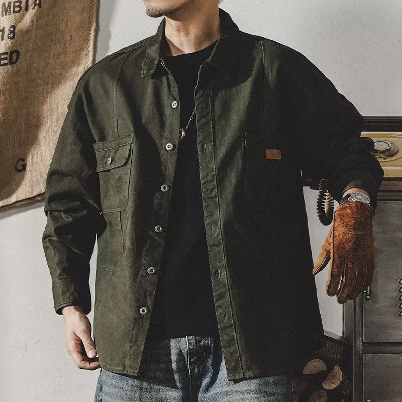 American-style Heavy Retro Tooling Shirt Mens Long-sleeved Loose Tough Guy Hunting Shirt Mens Autumn Coach Jacket Coat dark gray - Image 5