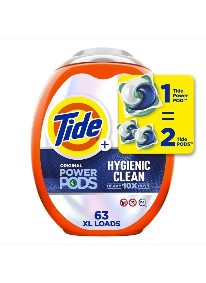 Tide Hygienic Clean Heavy 10x Duty Power PODS Laundry Detergent Pacs Original 63 count For Visible and Invisible Dirt (Pack of 1)  - Image 1