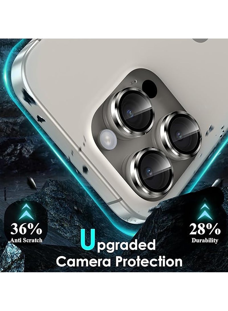 Camera Lens Protector for iPhone 15 Pro/15 pro Max, [1 Step Installation Tray] Tempered Glass Screen Protector Metal Individual Camera Cover Accessories Case Friendly (Natural Titanium）  - Image 2