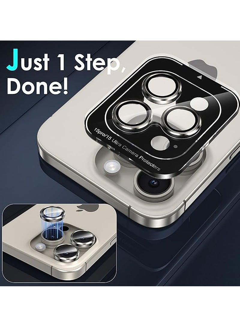 Camera Lens Protector for iPhone 15 Pro/15 pro Max, [1 Step Installation Tray] Tempered Glass Screen Protector Metal Individual Camera Cover Accessories Case Friendly (Natural Titanium）  - Image 3