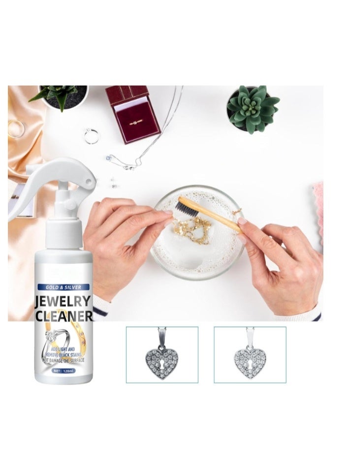 منظف ​​مجوهرات الذهب والفضة 120 مل محلول تنظيف سريع للمجوهرات | مضاد للتشويه والصدأ وملمع للفضة، منظف مجوهرات لطيف للذهب والنحاس والأحجار الكريمة - Image 1