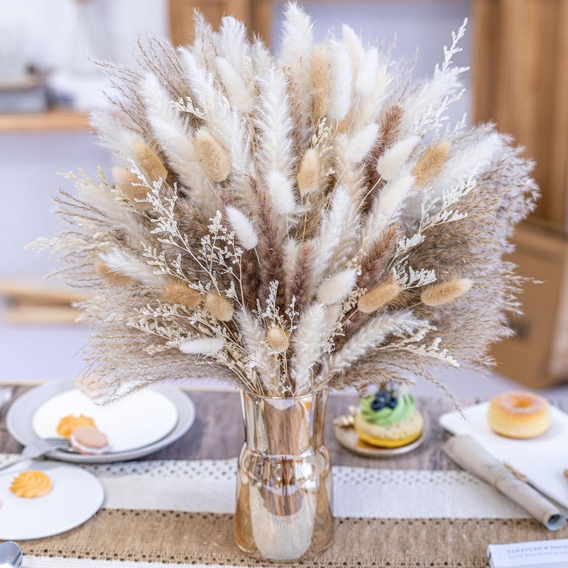 FloraDream 180 PCS Pampas Grass Decor Natural Dried Flowers | Boho Dried Floral Arrangement Centerpiece Table Decor Wedding Decor Rustic Decor - Image 1