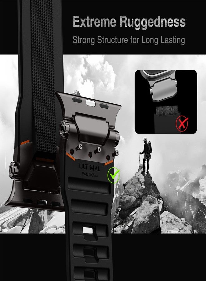 ULTIMAL Compatible with Apple Watch Ultra 3/2/1 band 49mm/46mm/45mm/44mm for Men, Silicone Strap with Durable Stainless Steel Buckle for Apple Watch Ultra 3/2/1 Series 11/10/9/8/7/6/5/4/3/SE3/SE2/SE (Black/Black) - Image 3