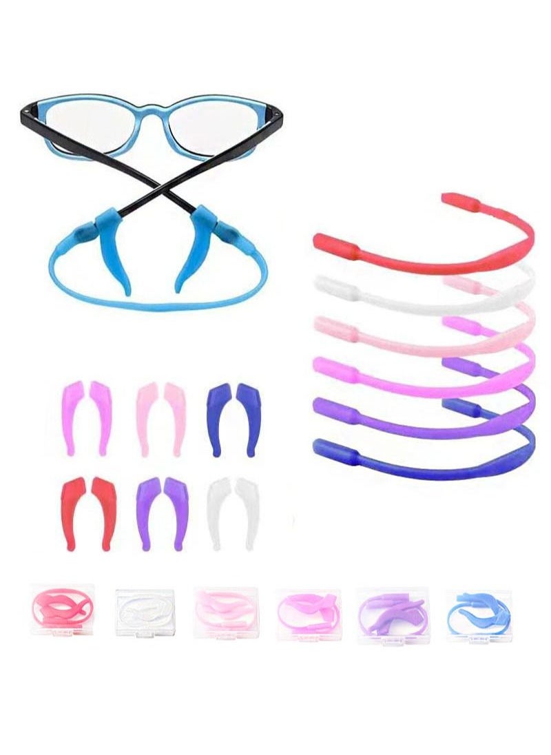 Aikanbo Glasses Straps, 6pcs Silicone Glasses for Kids with Colorful Sunglass Straps and 12pcs Non-slip Ear Hooks, Sports Glasses with Soft Elastic Glasses Holder, Suitable for Adults and Kids  - Image 1