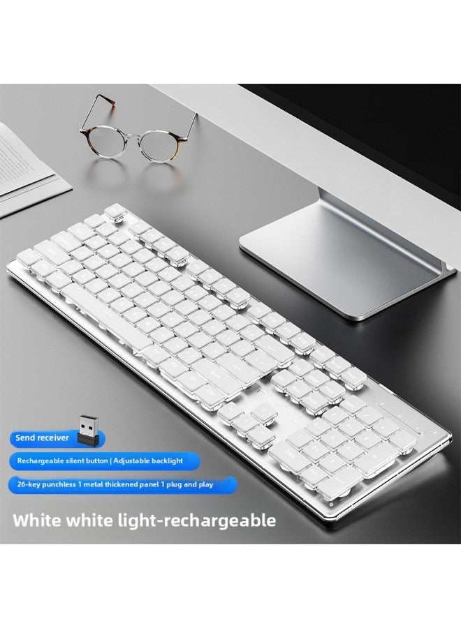 Front 107 Real Feel Mute Keyboard Game Computer Mechanical Office Girl Walker Wireless Wired Keyboard Mouse-Color:Mechanical Feel-【wireless Single Keyboard】 White White Light■Water Drop Keycap-no-10 - Image 1