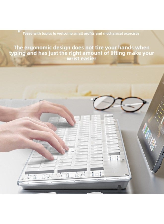 Front 107 Real Feel Mute Keyboard Game Computer Mechanical Office Girl Walker Wireless Wired Keyboard Mouse-Color:Mechanical Feel-【wireless Single Keyboard】 White White Light■Water Drop Keycap-no-10 - Image 4