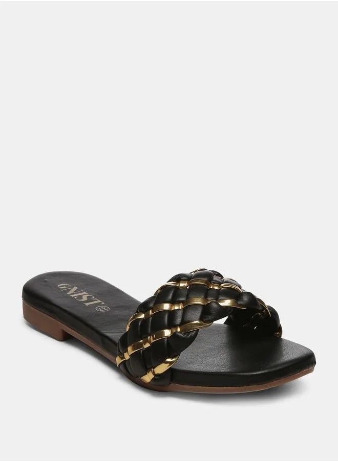 GNIST Metallic Detail Braided Design Flat Sandals