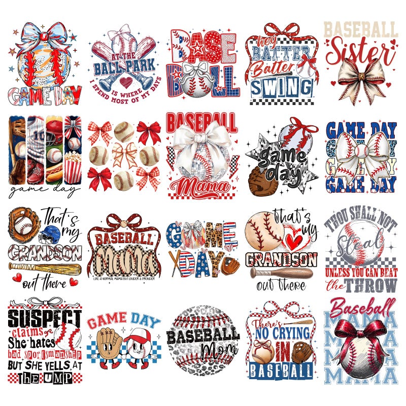 INCOK Baseball DTF Transfers Ready to Press - 20 PCS Bow Iron on Transfers for Game Day Outfit Retro Iron on Decals Stickers Heat Vinyl Design for Short Sleeve Hat Sport Sweats DIY Craft Decor - Image 4