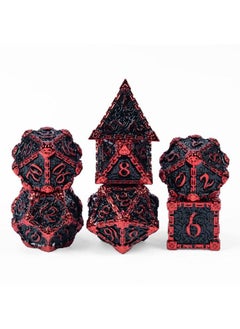 Metal Dice With Metal Box 7 Pcs Dnd Metal Dice Dagger Design Polyhedral Dice Set For Role Playing Game D&D Dice Mtg Pathfinder (Black With Red Font)