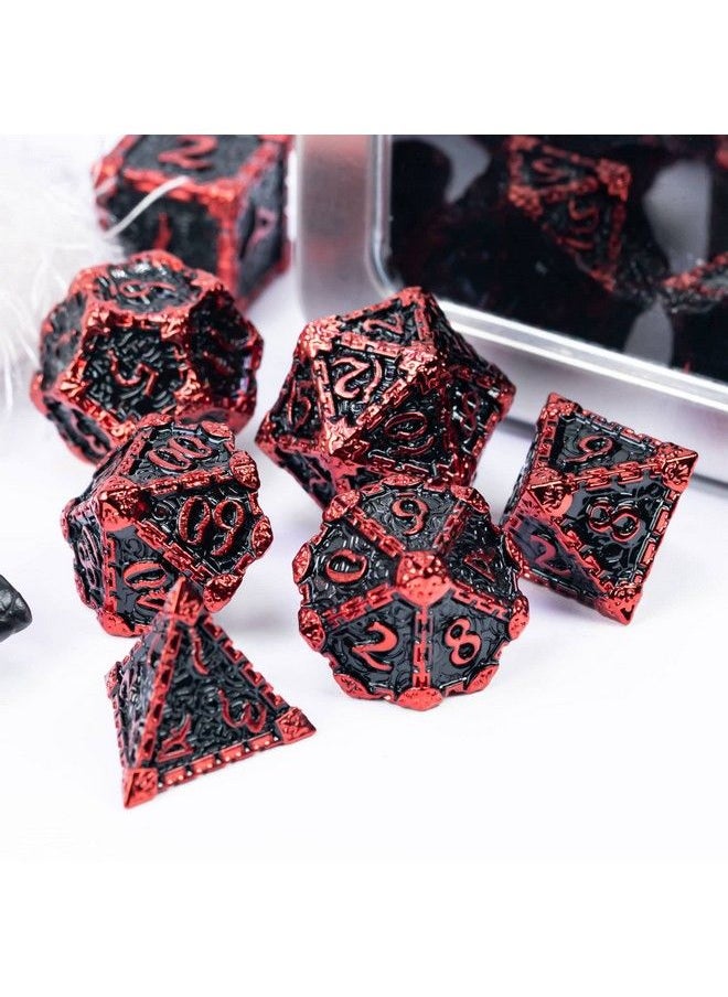 cusdie - Metal Dice With Metal Box 7 Pcs Dnd Metal Dice Dagger Design Polyhedral Dice Set For Role Playing Game D&D Dice Mtg Pathfinder (Black With Red Font) - Image 1