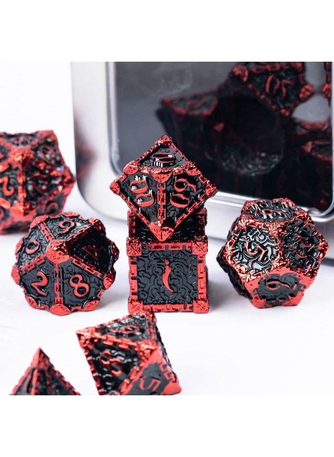 cusdie - Metal Dice With Metal Box 7 Pcs Dnd Metal Dice Dagger Design Polyhedral Dice Set For Role Playing Game D&D Dice Mtg Pathfinder (Black With Red Font) - Image 1