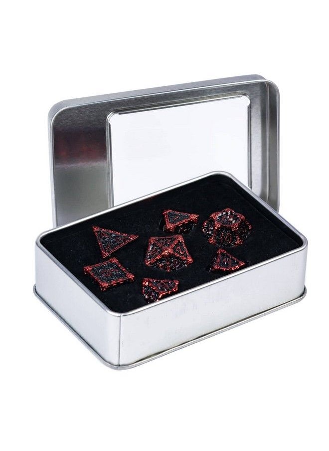 cusdie - Metal Dice With Metal Box 7 Pcs Dnd Metal Dice Dagger Design Polyhedral Dice Set For Role Playing Game D&D Dice Mtg Pathfinder (Black With Red Font) - Image 1