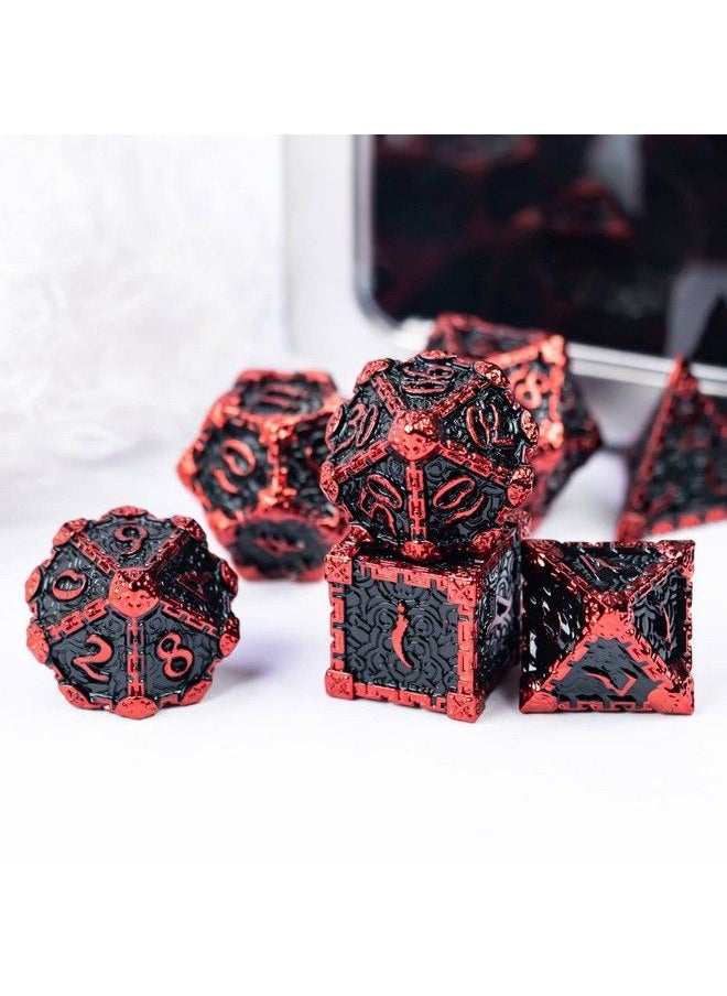 cusdie - Metal Dice With Metal Box 7 Pcs Dnd Metal Dice Dagger Design Polyhedral Dice Set For Role Playing Game D&D Dice Mtg Pathfinder (Black With Red Font) - Image 1