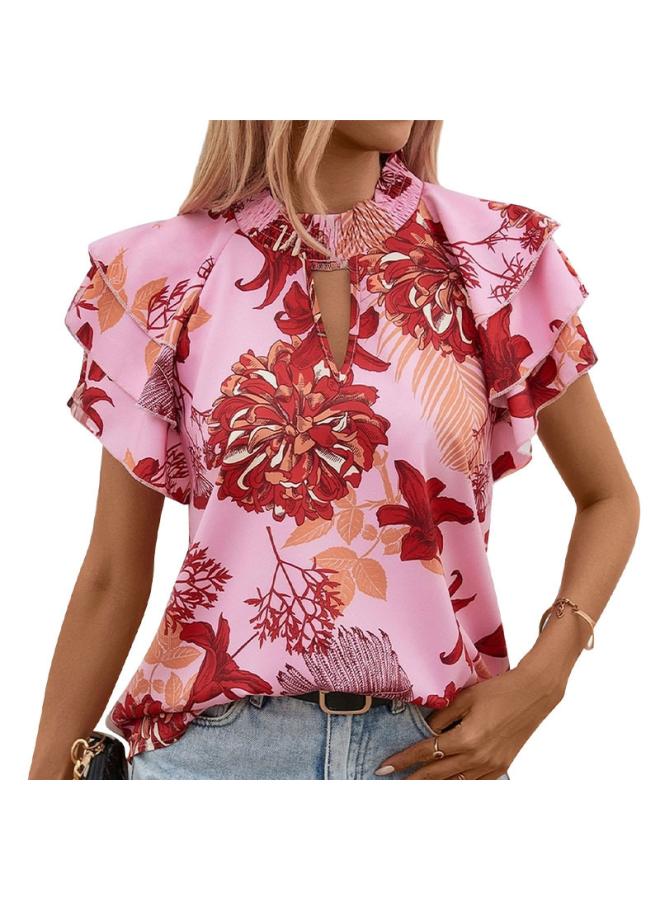 VUELO Independent Station New European And American Summer Women's Lotus Leaf Laminated Sleeve Printed Shirt For Women  - Image 5