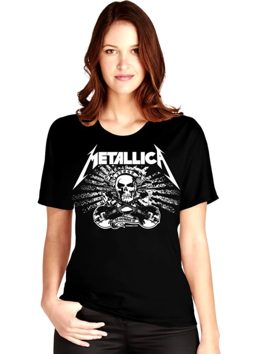 Rock&Roll Metallica Skull Black Short Sleeve Women's T-Shirt