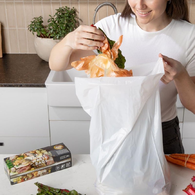 BOS أكياس قمامة صغيرة للمطبخ من BOS مع تقنية إغلاق الروائح، خالية من الرائحة، حجم XL، لون أبيض، 90 قطعة، عبوة من 2، 100 كيس - Image 4