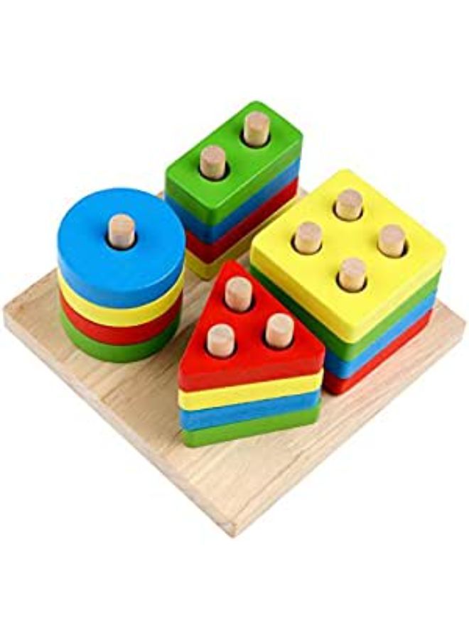 Wooden Color Four-Column Geometric Shapes Education Toys for Children  Early Learning Cognitive Toys