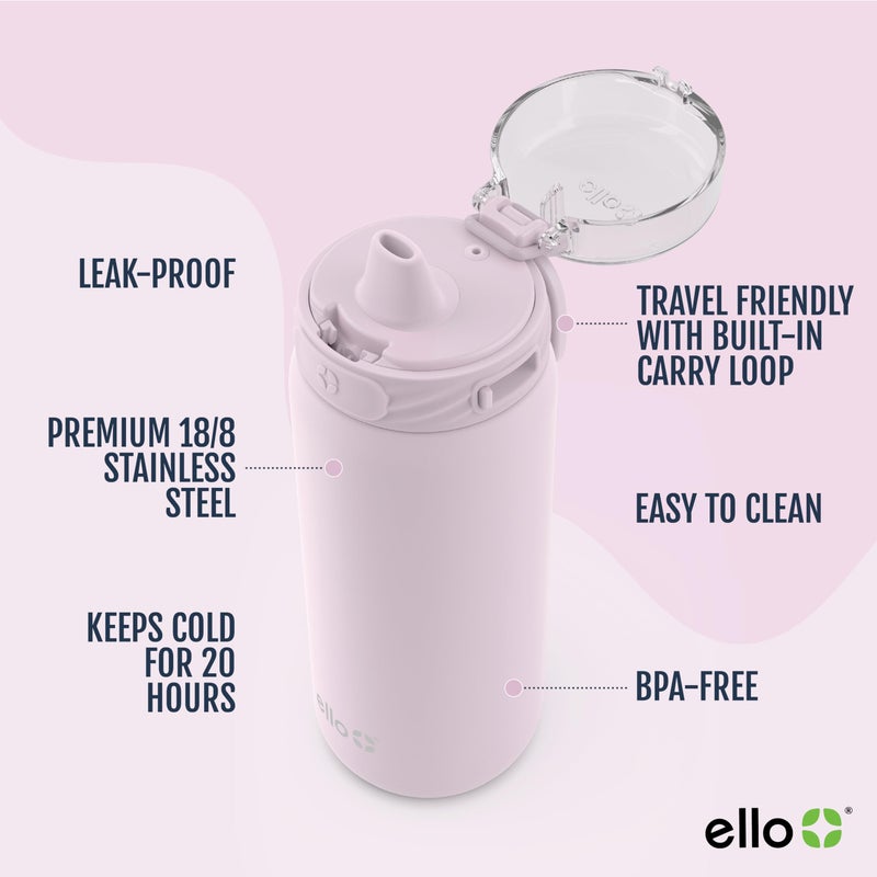 Ello Cooper 40oz Stainless Steel Water Bottle with Straw and Carry Handle, Double Walled and Vacuum Insulated Metal, Leak Proof Locking Lid with Soft Silicone Spout, Reusable, BPA Free, Cashmere Pink - Image 3