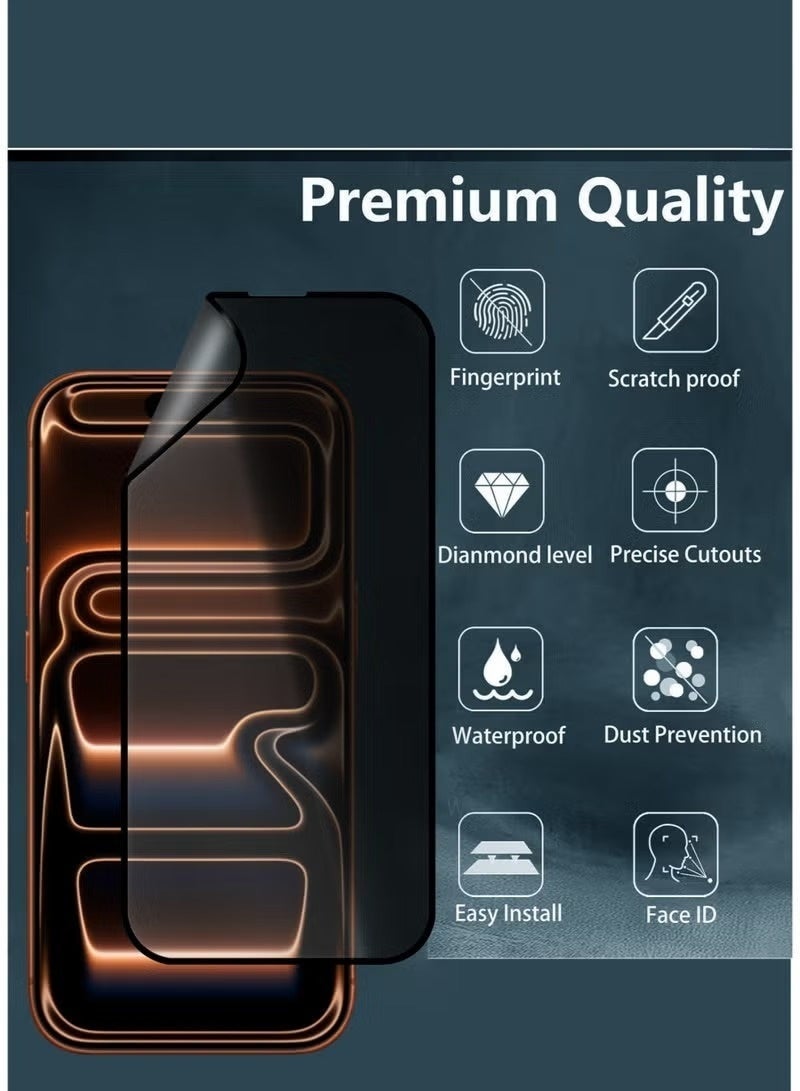 Raxoom Nano Ceramic Anti-Fingerprint (Matte) Privacy Screen Protector for iPhone 17 Pro Max â€“ 9H Hardness, Edge-to-Edge Coverage, Anti-Spy Protection, Scratch Resistant & Smooth Touch | Black - Image 2