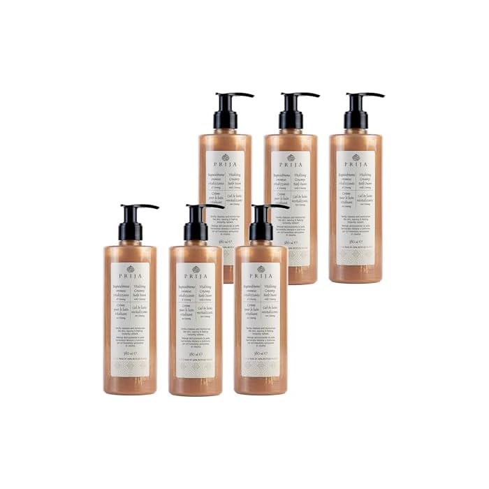 Prija Vitalizing Creamy Bath Foam, Pearly Texture for Radiance Boost, Gently Cleanses and Moisturizes The Skin with Ginseng Extract 6 x 12.85 Fl. Oz
