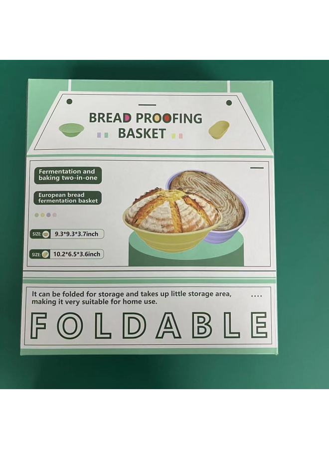 Silicone Bread Fermentation Basket Set Indonesian Rattan Upgraded Foldable Silicone Mold Cake Fermentation Bread Basket-Specifications:Color Box (for Two Rims)-Color:Cream Powder - Image 1