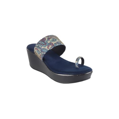 Metro Women Blue Platform Heel Fashion Slip-on Sandal UK/4 EU/37 (34-246) - Image 3