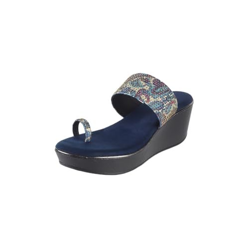 Metro Women Blue Platform Heel Fashion Slip-on Sandal UK/4 EU/37 (34-246) - Image 1