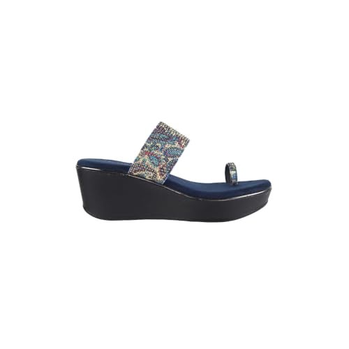 Metro Women Blue Platform Heel Fashion Slip-on Sandal UK/4 EU/37 (34-246) - Image 4