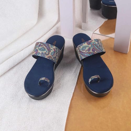 Metro Women Blue Platform Heel Fashion Slip-on Sandal UK/4 EU/37 (34-246) - Image 2