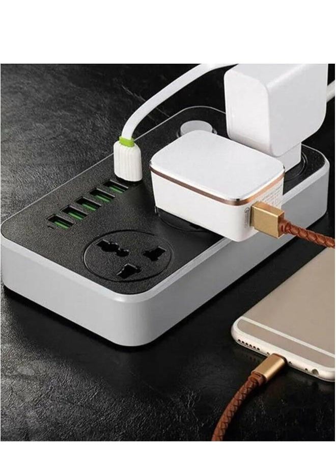 HOMESTAR 9 in 1 Universal Extension Cord with 3 Power Socket and 6 USB Slots, Way Strip Charging slot, Lead 2 meter  - Image 3