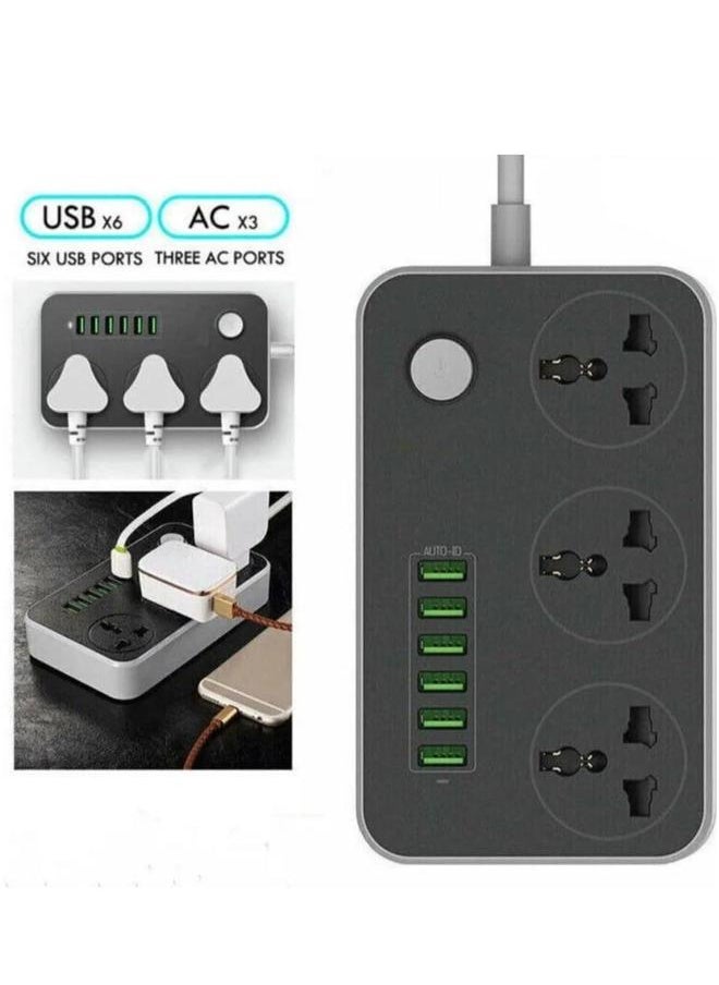 HOMESTAR 9 in 1 Universal Extension Cord with 3 Power Socket and 6 USB Slots, Way Strip Charging slot, Lead 2 meter  - Image 2